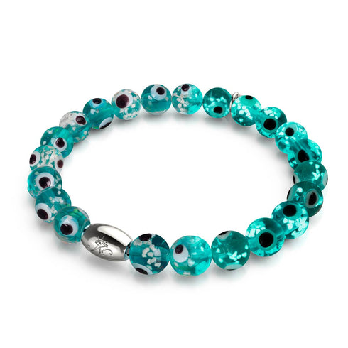 Bracelet mauvais œil en verre Firefly | Argent sterling 925 | Bleu sarcelle