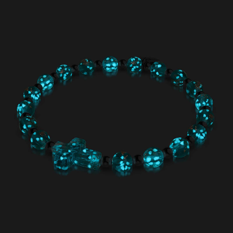 Bracelet en verre Firefly Cross bleu sarcelle | argent