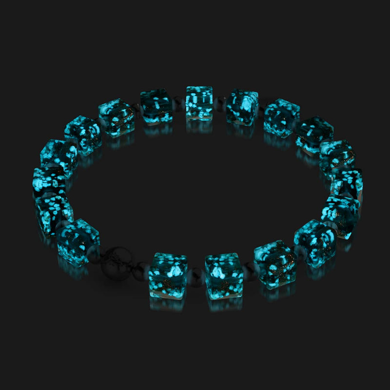 Bracelet en galets de verre Firefly | Argent | Bleu sarcelle