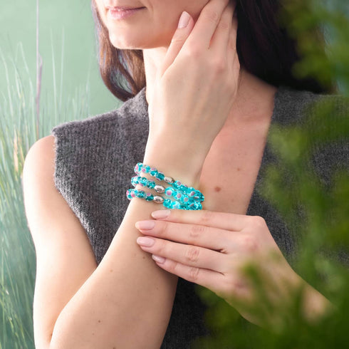 Bracelet Love en verre Firefly en argent sterling 925 bleu sarcelle x rose