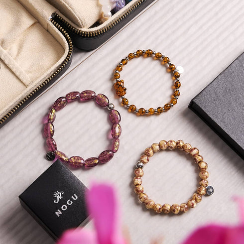 Bracelet tourbillon en verre Firefly | Prune velours | Caramel violet