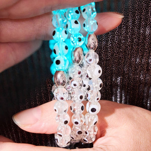 Bracelet mauvais œil en verre Firefly | Argent sterling 925 | Blanc