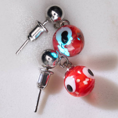 Boucles d'oreilles à tige en forme de goutte d'eau en verre Firefly en argent sterling 925 rouge 