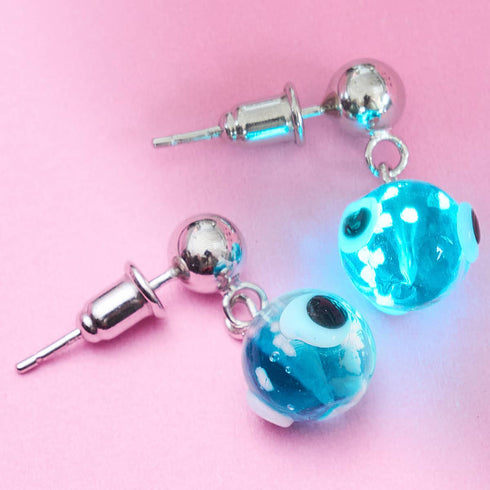 Boucles d'oreilles à tige en forme de goutte d'eau en verre Firefly Evil Eye en argent sterling 925 