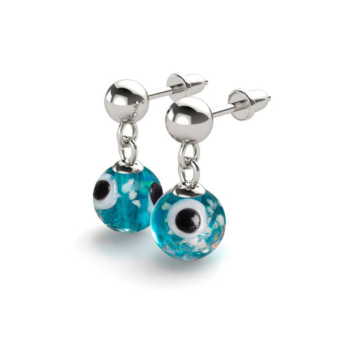 Boucles d'oreilles à tige en forme de goutte d'eau en verre Firefly Evil Eye en argent sterling 925 