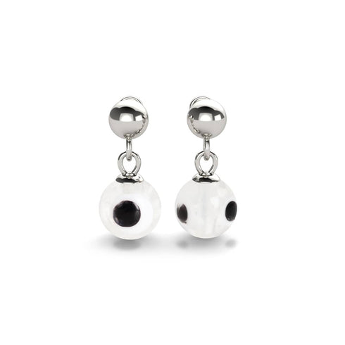 Boucles d'oreilles à tige en forme de goutte d'eau en verre Firefly Evil Eye en argent sterling 925 blanc 