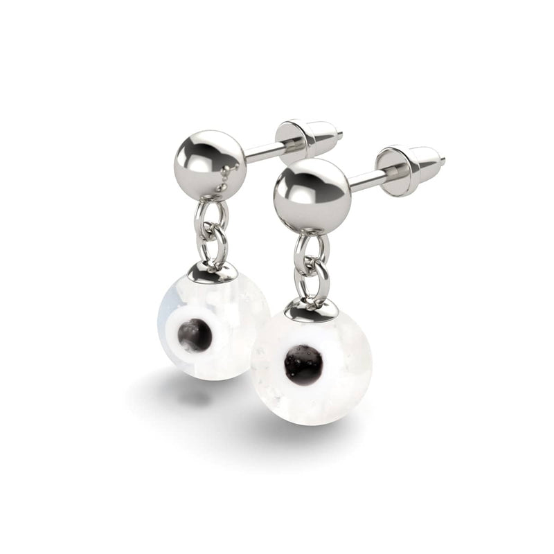 Boucles d'oreilles à tige en forme de goutte d'eau en verre Firefly Evil Eye en argent sterling 925 blanc 