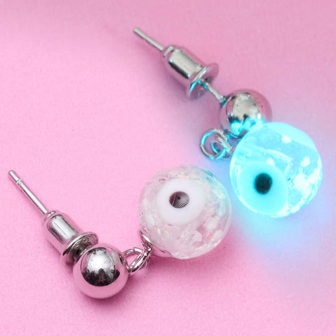 Boucles d'oreilles à tige en forme de goutte d'eau en verre Firefly Evil Eye en argent sterling 925 blanc 