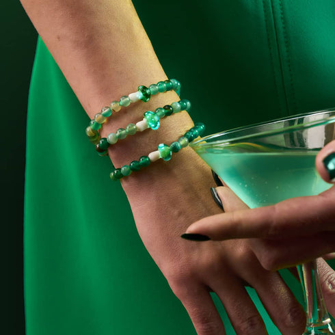 Green Agate | .925 Sterling Silver | Firefly Glass Mushroom Gemstone Bracelet