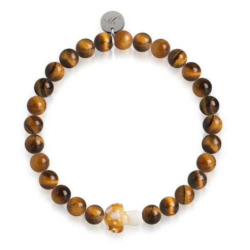 Bracelet œil de tigre | Argent sterling 925 | Pierre précieuse en forme de champignon en verre Firefly 