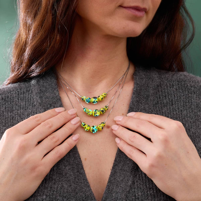 Collier avec fermoir infini en verre Firefly | Argent sterling 925 | Limoncello bleu