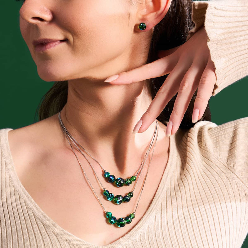 Collier avec fermoir infini en verre Firefly | Argent sterling 925 | Trèfle bleu 