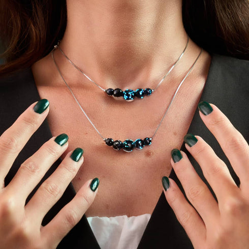 Collier avec fermoir infini en verre Firefly | Argent sterling 925 | Noir absolu 