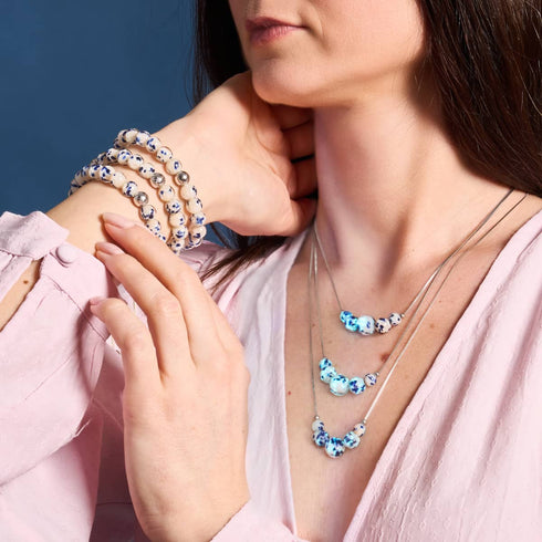 Starlit Waves | .925 Sterling Silver | Firefly Glass Infinity Clasp Necklace