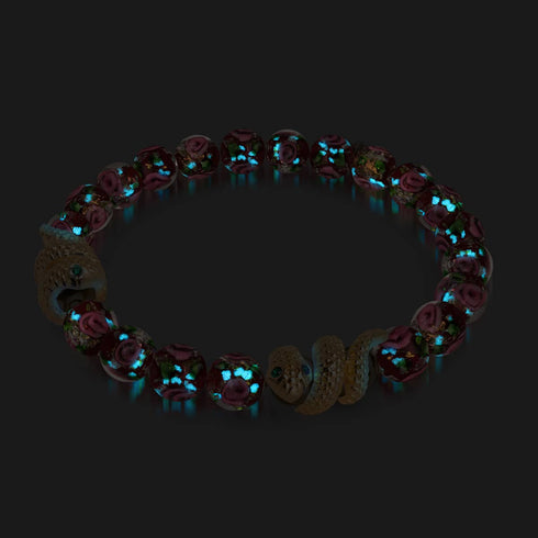 Bracelet serpent doré | Rose en verre avec feu d'artifice