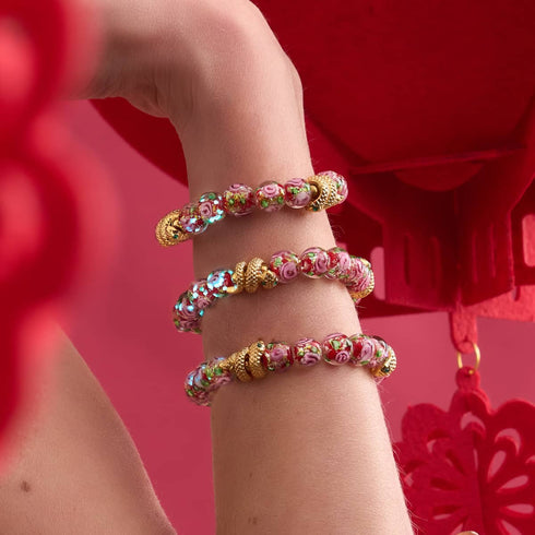 Bracelet serpent doré | Rose en verre avec feu d'artifice
