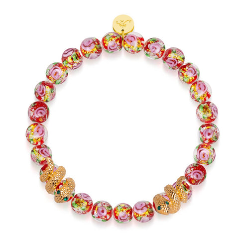 Bracelet serpent doré | Rose en verre avec feu d'artifice