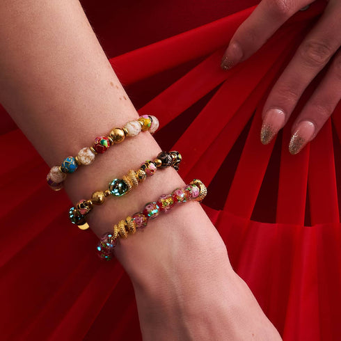 Bracelet serpent doré | Rose en verre avec feu d'artifice