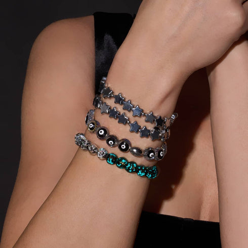 Bracelet en verre avec feu d'artifice | Argent sterling 925 | Néon noir