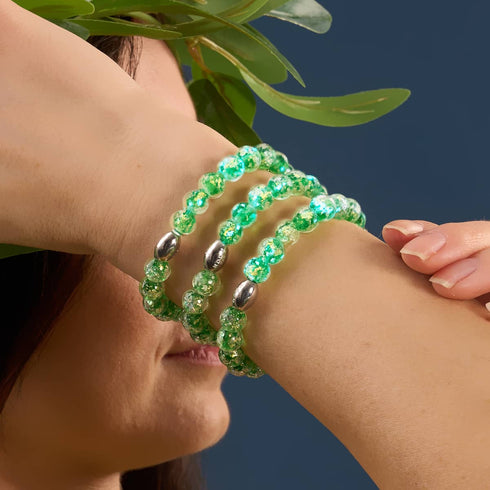 Bracelet en verre feu d'artifice en argent sterling 925 | Éclat verdoyant