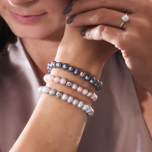 Bracelet en perles d'eau douce | Argent sterling 925 | Rose poudré