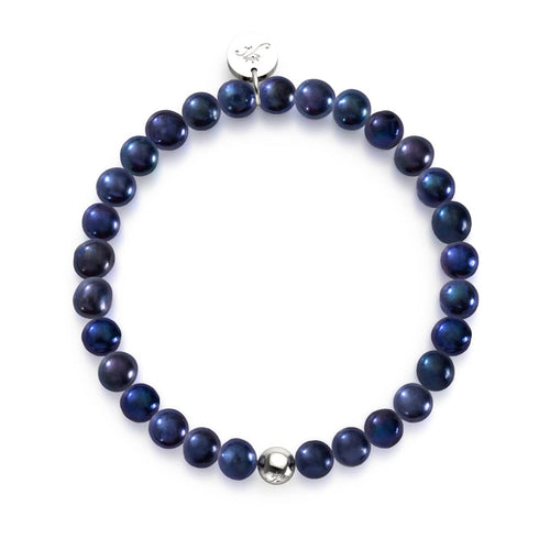 Bracelet en perles d'eau douce bleu nuit | Argent sterling 925