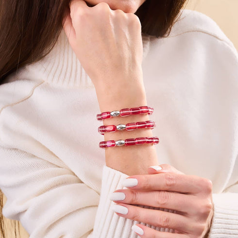 Bracelet galet en verre galaxie | Argent sterling 925 | Lune de sang 