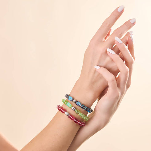 Bracelet galet en verre galaxie | Argent sterling 925 | Lune de sang 