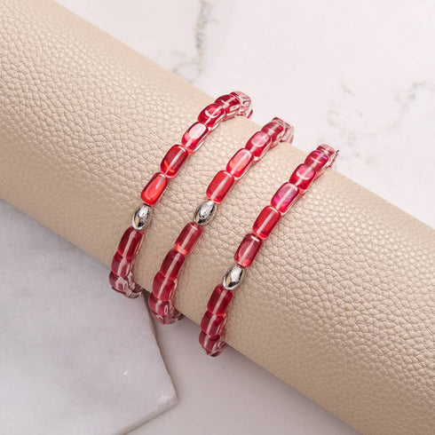 Bracelet galet en verre galaxie | Argent sterling 925 | Lune de sang 