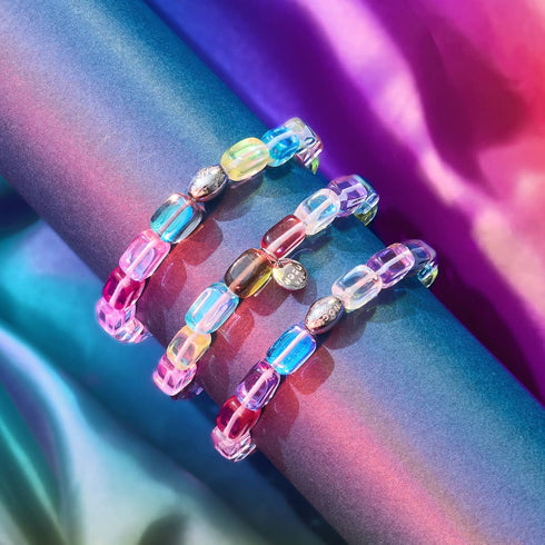 Cascade cosmique | Argent sterling 925 | Bracelet galet de verre Galaxy