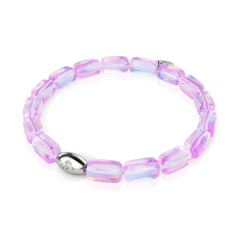 Bracelet galet en verre galaxie en argent sterling 925 avec lever de lune lilas 