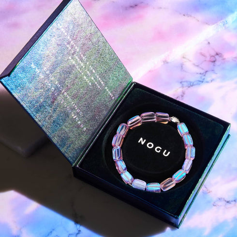 Bracelet galet en verre galaxie en argent sterling 925 avec lever de lune lilas 
