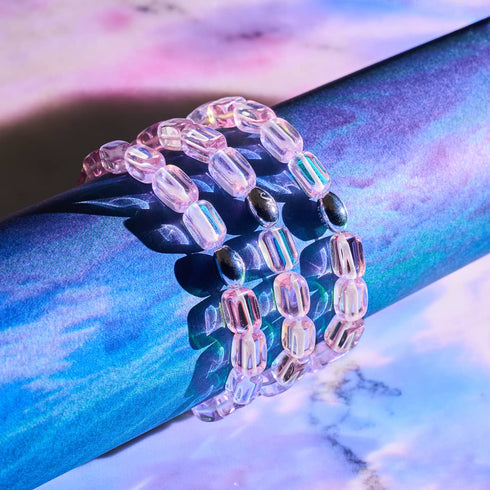 Bracelet galet en verre galaxie en argent sterling 925 avec lever de lune lilas 