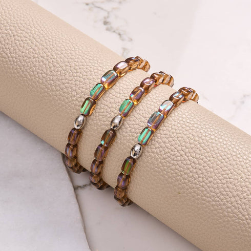 Bracelet galets en verre galaxie en argent sterling 925 