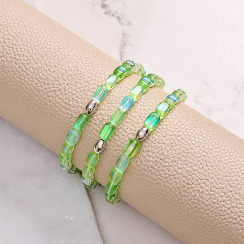 Bracelet en galets de verre Galaxy | Argent sterling 925 | Lune verdoyante 