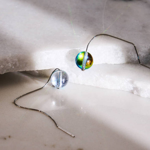 Rainbow Sky | .925 Sterling Silver | Galaxy Glass Chain Drop Threader Earrings