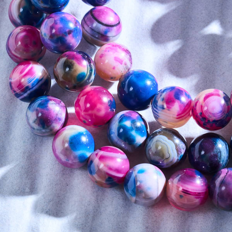 Bracelet œil de tigre galaxie en argent sterling 925 | Lumière étoilée magenta