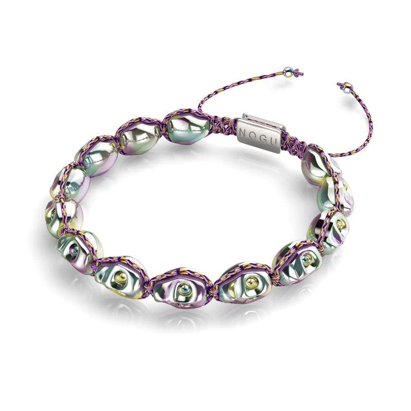 Elysian Waves | Crânes en argent glacé x Violet GloWeave | Bracelet en macramé 