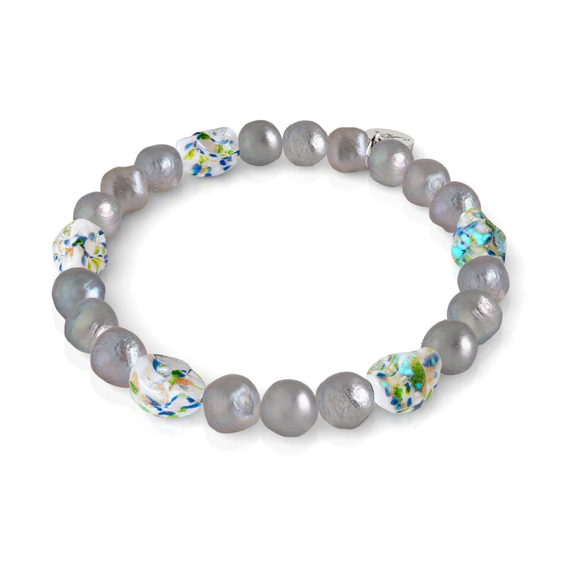 Ethereal Gloom | Bracelet en argent sterling 925 avec perles d'eau douce et crâne en verre Firefly en argent opale 