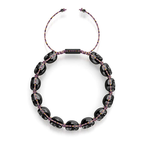 L'heure des sorcières | Gunmetal Skulls x Violet GloWeave | Bracelet en macramé 