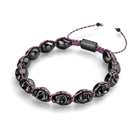 L'heure des sorcières | Gunmetal Skulls x Violet GloWeave | Bracelet en macramé 