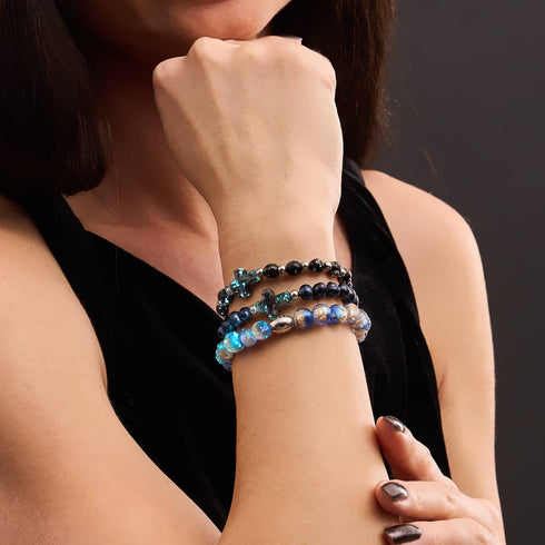 Bracelet en verre lunaire Indigo Horizon | Argent sterling 925