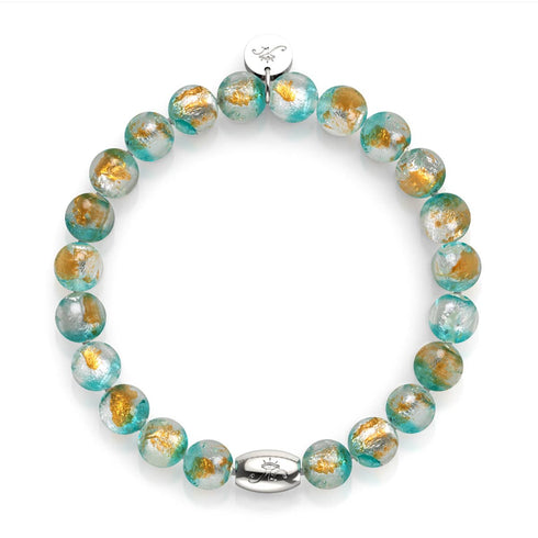 Bracelet en verre lunaire en argent sterling 925 avec motif de lune turquoise