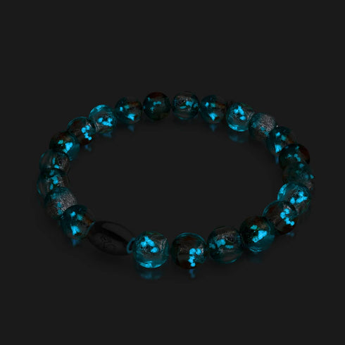 Bracelet en verre lunaire en argent sterling 925 avec motif de lune turquoise