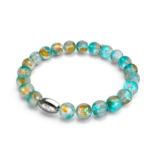Bracelet en verre lunaire en argent sterling 925 avec motif de lune turquoise