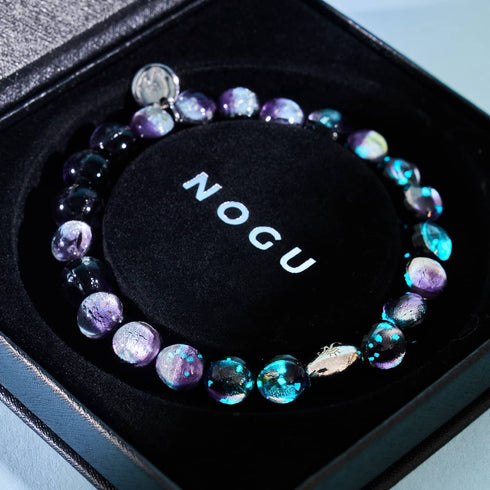 Bracelet en verre lunaire en argent sterling 925 avec lune violette 
