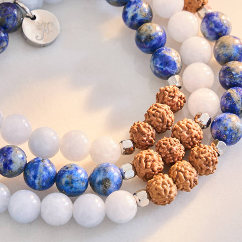 Eau souterraine | Aigue-marine x Lapis x Rudraksha | Bracelet Mala