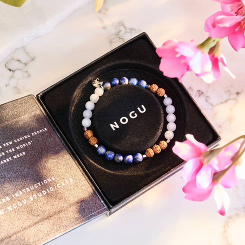 Eau souterraine | Aigue-marine x Lapis x Rudraksha | Bracelet Mala