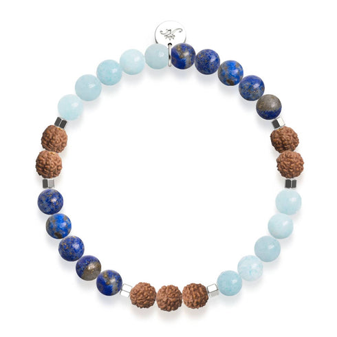 Eau souterraine | Aigue-marine x Lapis x Rudraksha | Bracelet Mala