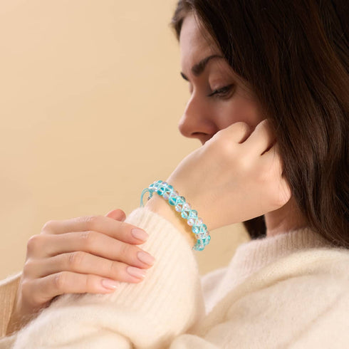 Aigue-marine et blanc | Argent | Bracelet Verre Double Sirène